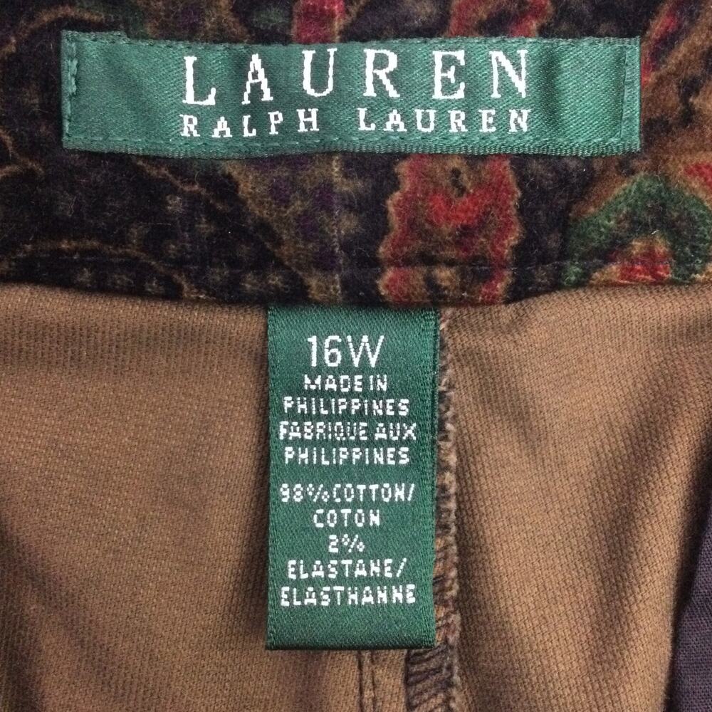 Lauren Ralph Lauren 90s Vintage Paisley Midrise Soft Straight Leg Brown Pant 16W - Picture 10 of 15